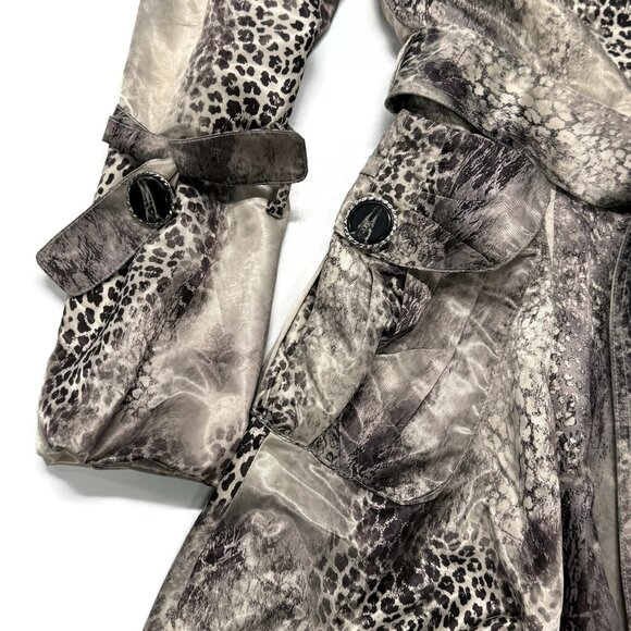 MaxMara Belted Coat Womens Large Animal Print Lightweight Button Up Flared - Picture 9 of 12